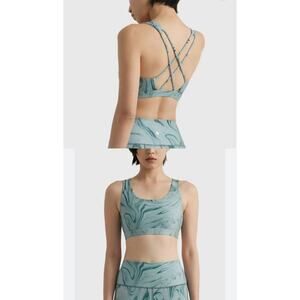 Spiritual Gangster Marble Print Strappy Back Sports Bra Green Size Large